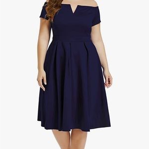 LALAGEN Women's Elegant Pocketed Swing Midi Dress